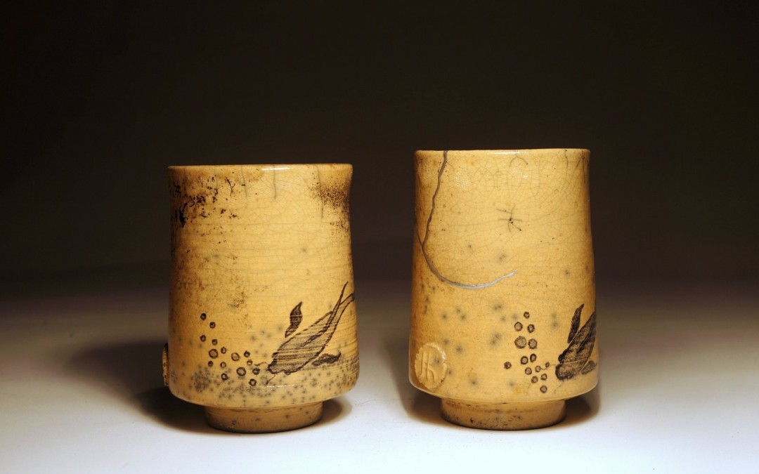 Komplet czarek do herbaty – ręcznie malowane, zdobione kintsugi #96